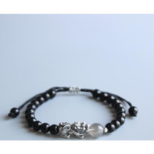 Wholesale Chinese Traditional Pixiu Dragon Charm Black Obsidian Bead Bracelet For Men Women Lucky Rope Jewelry Size Adjustable