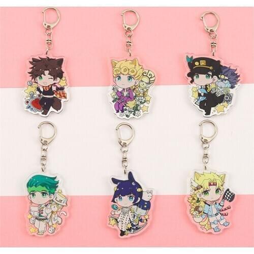 Anime JOJO Bizarre Adventure Keychain Acrylic keyring Cartoon Figure Kujo Jotaro Kira Yoshikage Caesar Pendent Key chain