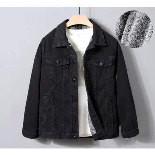 Brand Clothing 2021 New Winter Mens Thicken Casual Denim Jacket Fashion Classic Style Black Wool Liner Cotton Denim Coat Male