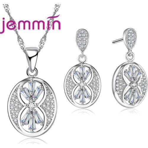 Vintage Brand Fine 925 Sterling Silver Jewelry Crystal Pendant Necklace Earrings Set For Women Engagement Bijoux