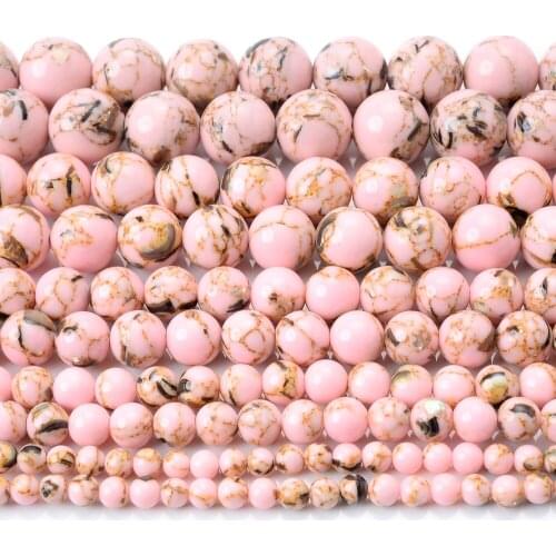 Natural Stone Bead Pink Shell Pine Round Loose Spacer Beads for DIY Jewelry Making Bracelet Earring Accessories 4/6/8/10/12mm