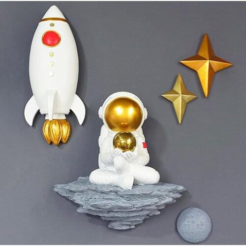Children Room Decor,3D Spaceman Sculpture,Statue Ornaments Combination,Home Wall Decoration,Figurines,Miniature Art Crafts