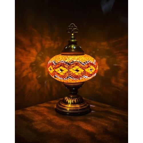 Handmade Turkish Moroccan Mosaic Authentic Vintage Art Deco Table Bedside Lamp, Orange Colors, 3 Patterns