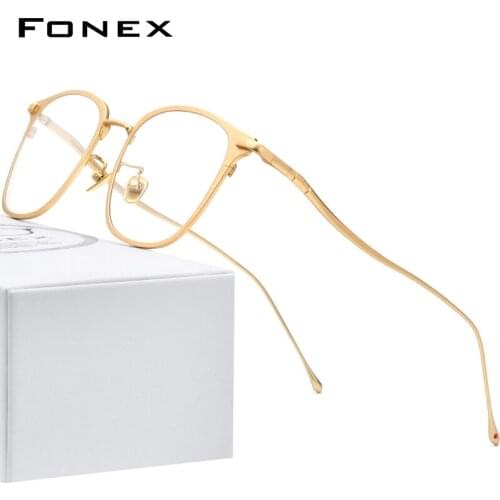 FONEX Pure Titanium Glasses Frame Men Square Myopia Optical Prescription Eyeglass Frame Women 2020 New Ultralight Eyewear 8522