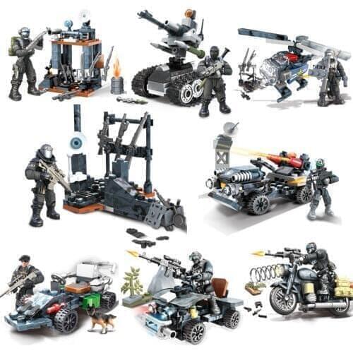 Mega Bloks Military SWAT Force Special Air Service Warfare Troop Police Soldier Armored Vehicle Action Figures Model Blocks Toys