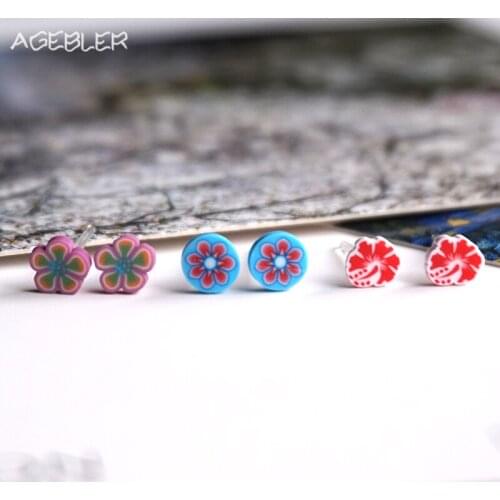 Girl Cute Polymer Clay Red Flower Earrings for Women Fashion Lovely Handmade Jewelry 3Pairs/lot Bijoux Female stud earringsP05