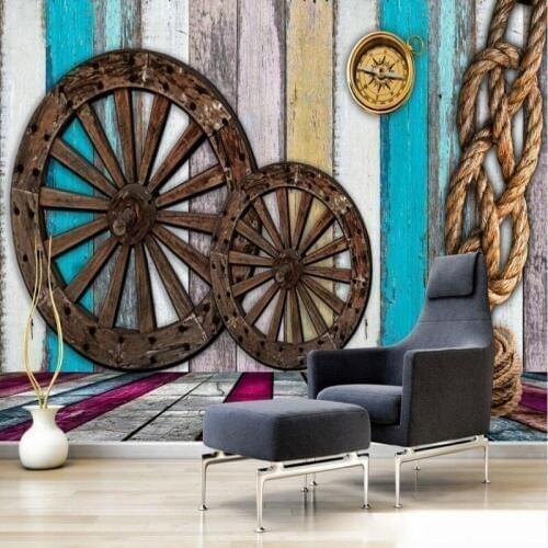 Custom mural Continental retro wood wheel entertainment restaurant background decoration wallpaper mural