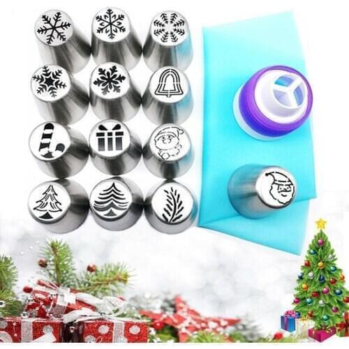 16pcs Russian Pastry Icing Piping Nozzles Christmas Cake Icing Frosting Nozzle with Coupler Pastry Tips Kitchen DIY Nozzle Set