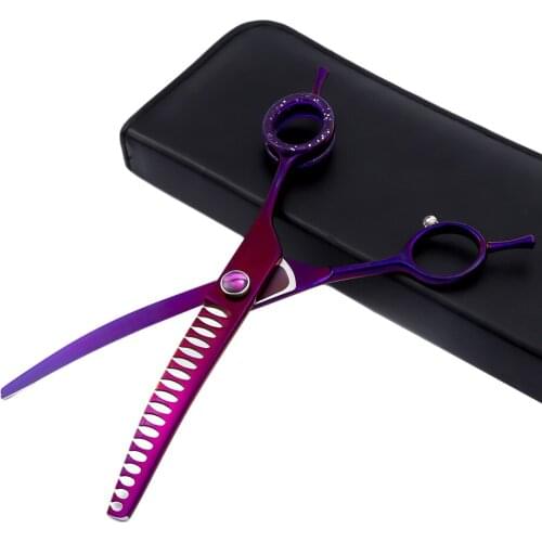 7 Inch Japanese Stainless Steel 440C Salon Hairdresser Barber Haircut Dog Pets Grooming Hair Thinning Curved Scissors