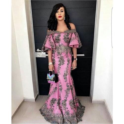 CloverBridal Off-The-Shoulder Mermaid African Evening Dresses High Quality Nigerian vestidos de fiesta French Lace Dress WE9596