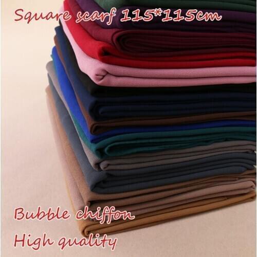 Premium Chiffon Square Scarf For Muslim Women Plain Color Hijab Headscarf Head Wrap Islam Modesty Headwear 115x115cm More Colors