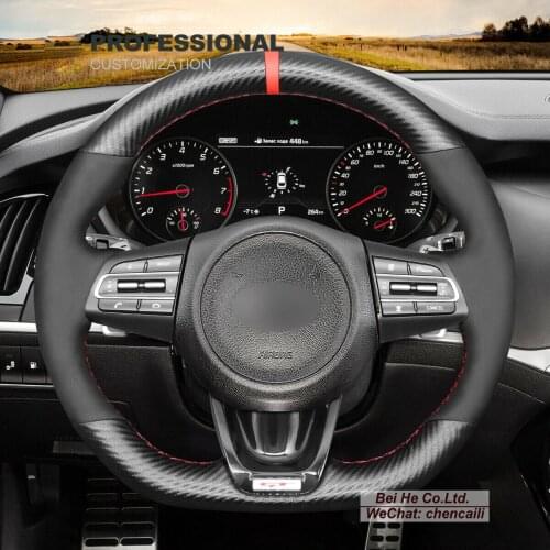 DIY Hand Stitching PU Carbon Fiber Black Suede Car Steering Wheel Cover for Kia Stinger GT 2018-2020