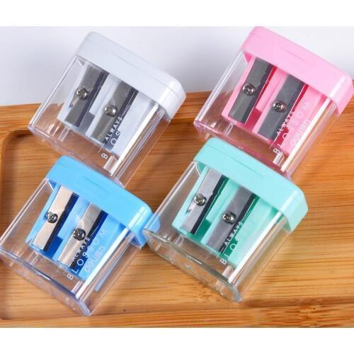 Double Holes Plastic Pencil Sharpeners Candy Color Transparent Standard Pencil Cutting Machine Student School Office Stationery