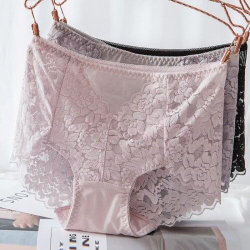 Ladies Sexy Mesh Panties Seamless Lace Underwear Briefs Transparent Silk Women Cotton Health Knickers High-waist Panties XXXL