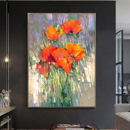 High Quality Yellow Orange Flowers Rose Absract Oil Painting Canvas Handmade Painted Home Decor Artwork