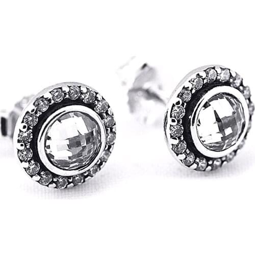 925 Sterling Silver Jewelry Brilliant Lagacy Stud Earrings with Clear Crystal and Cubic Zirconia Free Shipping