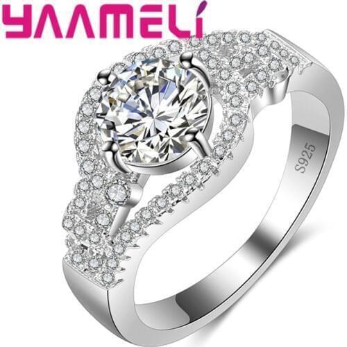 Pave Setting Cubic Zirconia Engagement Wedding Rings For Women Bridal 925 Sterling Silver Prefect Crystal Present