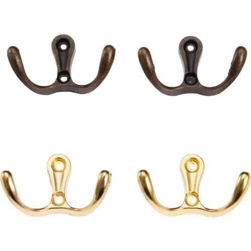 2Pcs Antique Bronze/Gold Hooks Door Wall Hanger Bathroom Accessories Double Prong Hat Coat Clothes Towel Robe Hook 53*30mm