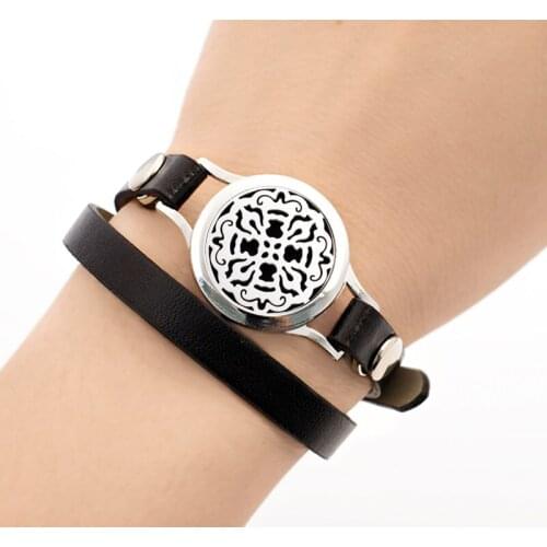 25mm Diffuser Essential Oil Bracelets Pu Leather Wrap Bracelet Aromatherapy Perfume Locket Bracelet For Women Men With Free Pads