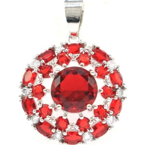 32x23mm Lovely Round Shape Created Red Blood Ruby Aquamarine CZ For Womans Dating Silver Pendant