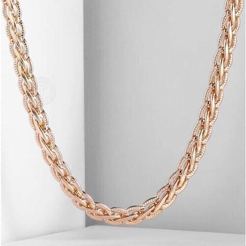 5.5mm Womens Mens Necklace Flat Hammered Wheat Chain 585 Rose Gold Filled Necklace Fashion Wedding Party Jewelry 50/60cm DCN02