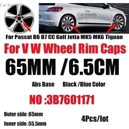 65mm Black Blue For Passat B6 B7 CC Golf MK5 MK6 Tiguan Car Wheel Center Hub Caps Auto Rims Hubcaps Covers ABS Label Car-styling