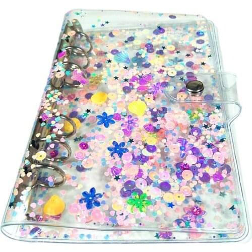 A5/A6 Cute Transparent PVC Glitter Sequins Notebook Cover Office School 6 Rings Binder Planner Agenda Organizer Notebooks