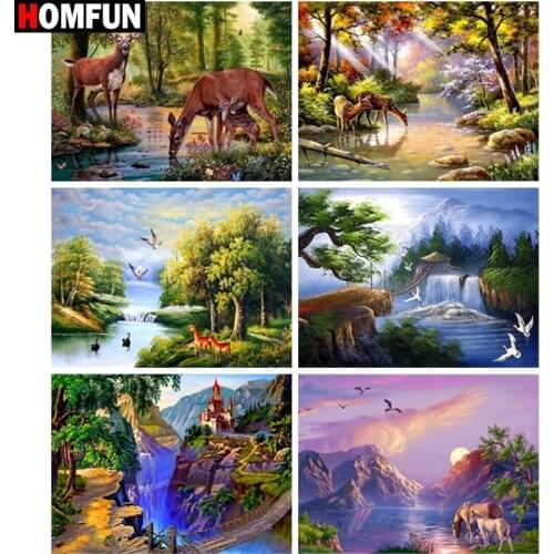 HOMFUN Diamond painting "Beautiful scenery animals"Full Square/Round Drill Wall Decor Inlaid Resin Embroidery Craft Cross stitch