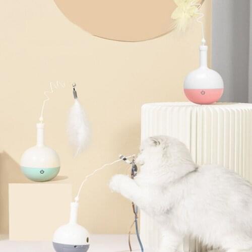 Automatic Pet Cat Toy Feather Ball Electric Rolling Teaser Interactive Rotating Balls Stick Toys Smart Cats Accessories