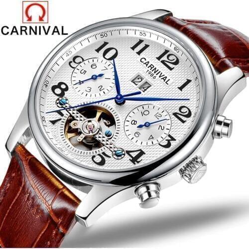 Automatic Watch Men Business Waterproof Clock Mens Watches Luxury Skeleton Mechanical Wristwatch Relogio Masculino Leather Band