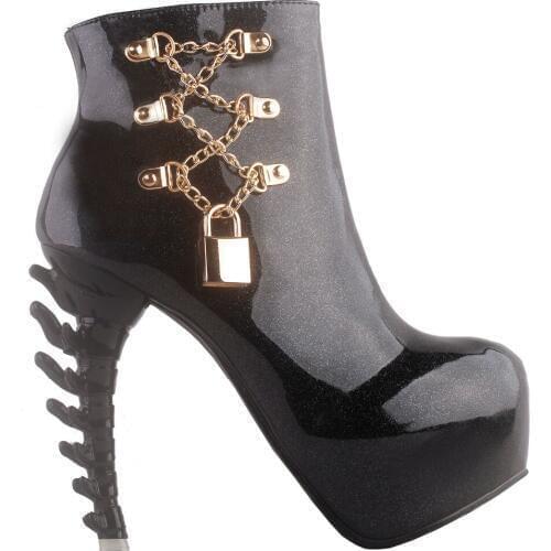 LF80671 SHOW STORY Punk Two Tone Lace up Zip High-top Bone Platform Ankle Boots