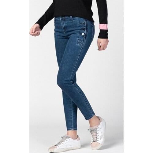 High Quality Office Ladies Ankle Length Denim Pencil Pants High Waist Button Slim Fit Womens Trousers Fashion Casual Streetwear
