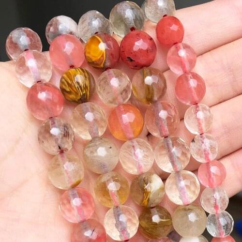 Natural Stone Faceted Rose Cherry Quartz Crystal Loose Beads for Jewelry Making DIY Bracelet Necklace Accessories 4-12mm 15