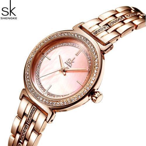 Shengke Rose Gold Bracelet Watches Women Creative Shell Dial Ladies Crystal Watches Reloj Mujer 2019 New Watch For Women #K0092