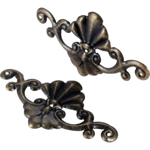 2sets Iron Corners Hollow Flower Decor Protector w/screw Bracket Vintage Big Cover Wood Jewelry Box Case 135*72mm Old Chinese