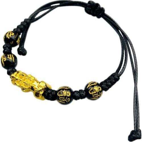 Feng Shui Black Obsidian Bracelet Braided Pixiu Bracelet Lucky Handmade Wealth Amulet Braided Unisex Gift Decoration Bracel N5X6