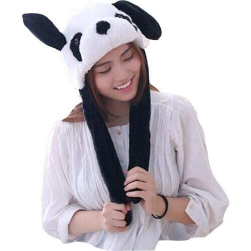 Panda hat headgear with ears movingm plush toy hat stuffed toy cap