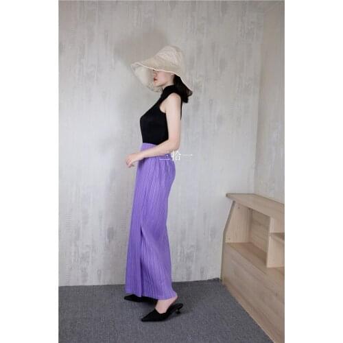 HOT SELLING Miyake fashion fold pure color twill skirt design Side split waist skirt IN STOCK