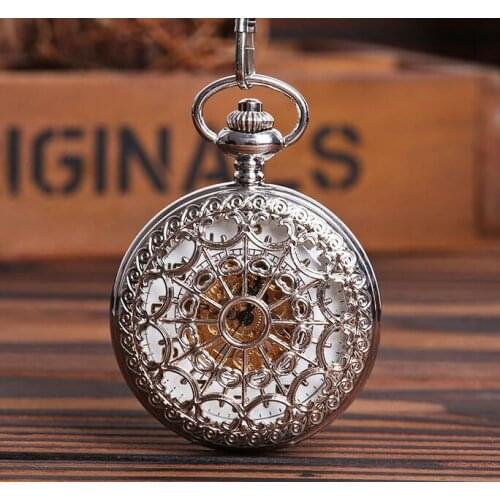 Good quality Silver spider web Hollow out man gift fashion Automatic mechanical pocket watches Wholesale 1 PCS