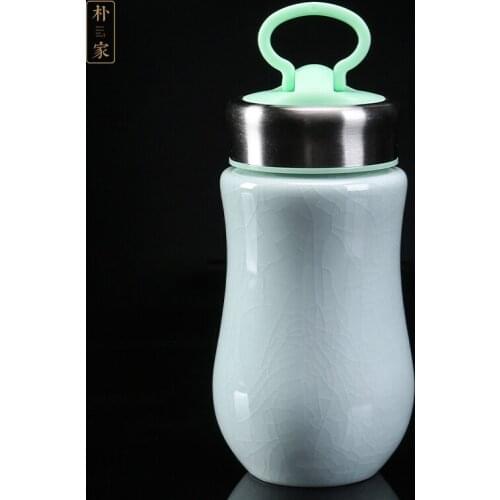 Carrying your kiln kiln jade green glaze ceramic cups with cover portable large capacity domestic office ceramic cups