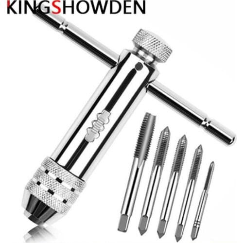 6PCS T-Handle Ratchet Tap Wrench Adjustable M3-M8 Machine Screw Straight Groove Thread Metric Tap Machinist Tool