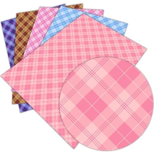 Nice Pink stripes and Plaid Patterns Printed Faux Synthetic Leather 22 x 30 cm for Sewing Bag Sofa Car DIY Material