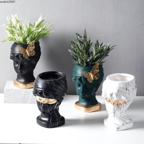 Creative Character Vase Ceramic Human Head Flower Pot Flower Arrangement Container Abstract Art Character Sculpture Desktop Deco