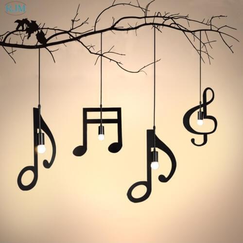 Creative Simple Black Pendant Lights Music Note Iron Pendant Lamps for Bar Restaurant Clothing Store Children Bedroom Decor