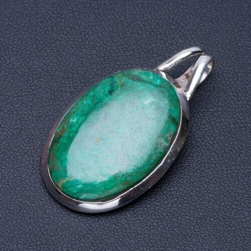 Natural Chrysocolla Punk Style 925 Sterling Silver Pendant 1 1/2" Q0850