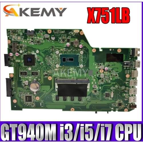 X751LB Mainboard REV 2.3 For Asus R752LA X751LJC R752LD X751LN X751LD X751LJ X751LB A751L Laptop motherboard GT940M i3 i5 i7