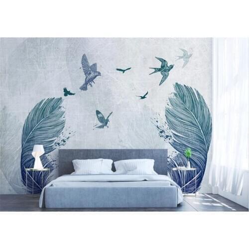 Bacal Nordic minimalist watercolor feather bird TV background wall bedroom 3D wallpaper mural barcelona heat 5d