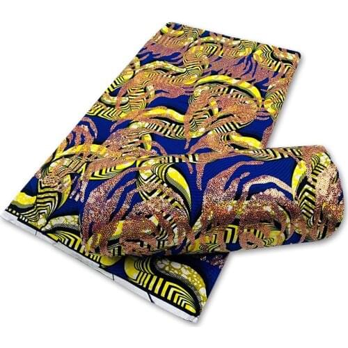 New Arrival embroidery Sequins African Nigerian Wax Prints Batik Pagne fabric for dress SH210806