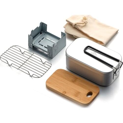OCP Outdoor Camping Picnic Lunch-box Mess Tin Set with Cutting Board, Stove Rack, Steaming Rack, Rice Cooker Equipment