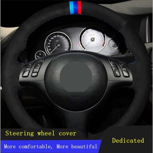 Car Steering Wheel Covers Black Hand-stitched Soft Suede Leather For BMW M Sport E46 330i 330Ci E39 540i 525i 530i M3 E46 M5 E39